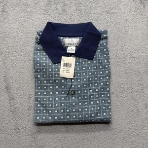 Rinnovato Polo Shirt Mens Medium Blue Geometric Print 100% Cotton‎ Casual
